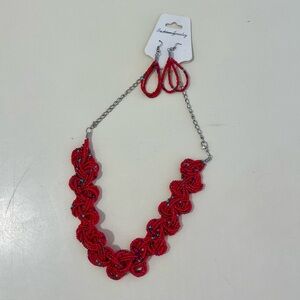 Fashion Jewelry Vibrant Red Necklace and Earring Set